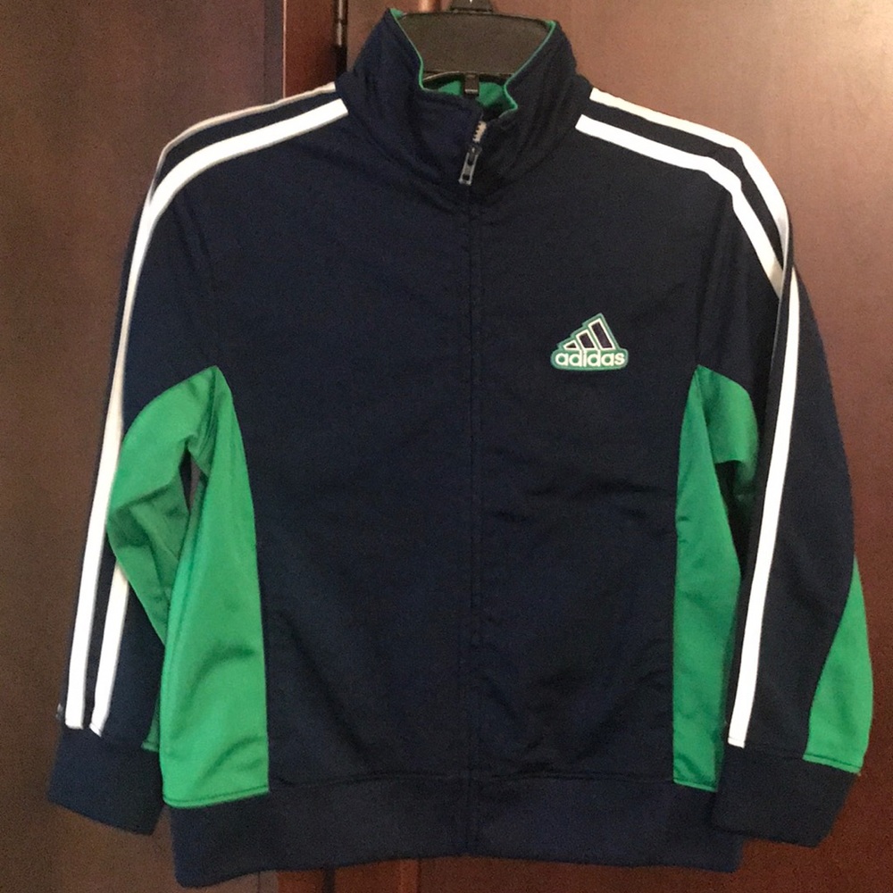 adidas Navy Blue & Green Kids Track Jacket with White Stripes